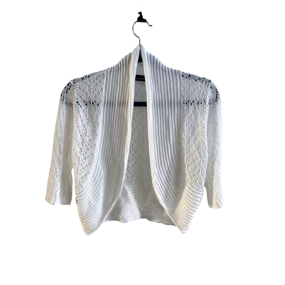 Ms Sweater Project Shrug Women M White Crochet Knit Pointelle Bolero DDP1MMX